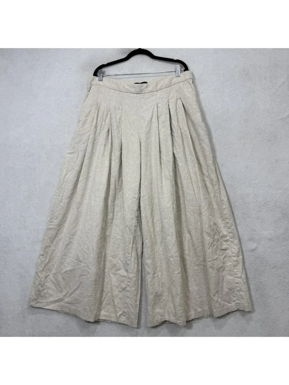Banana Republic Dress Pants Womens 16 Beige Linen Wide Leg Pleated Twill Palazzo